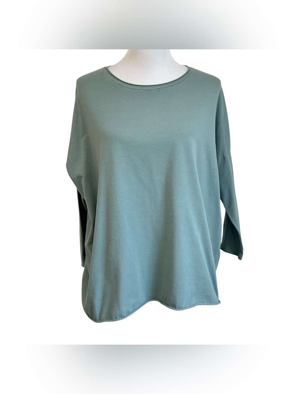 Labo.Art Womens Oversized Cotton Blend Top Sz 1/Small Green Boxy Dolman Sleeve